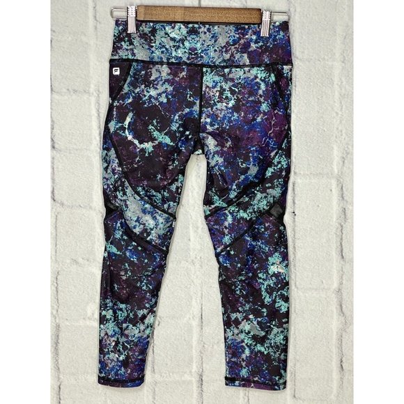 Fabletics XS Alessia Capri Walking On Air Print Mesh Panels Tie Dye Blue - Picture 2 of 10